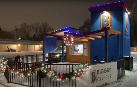 biggby coffee decorated with lights