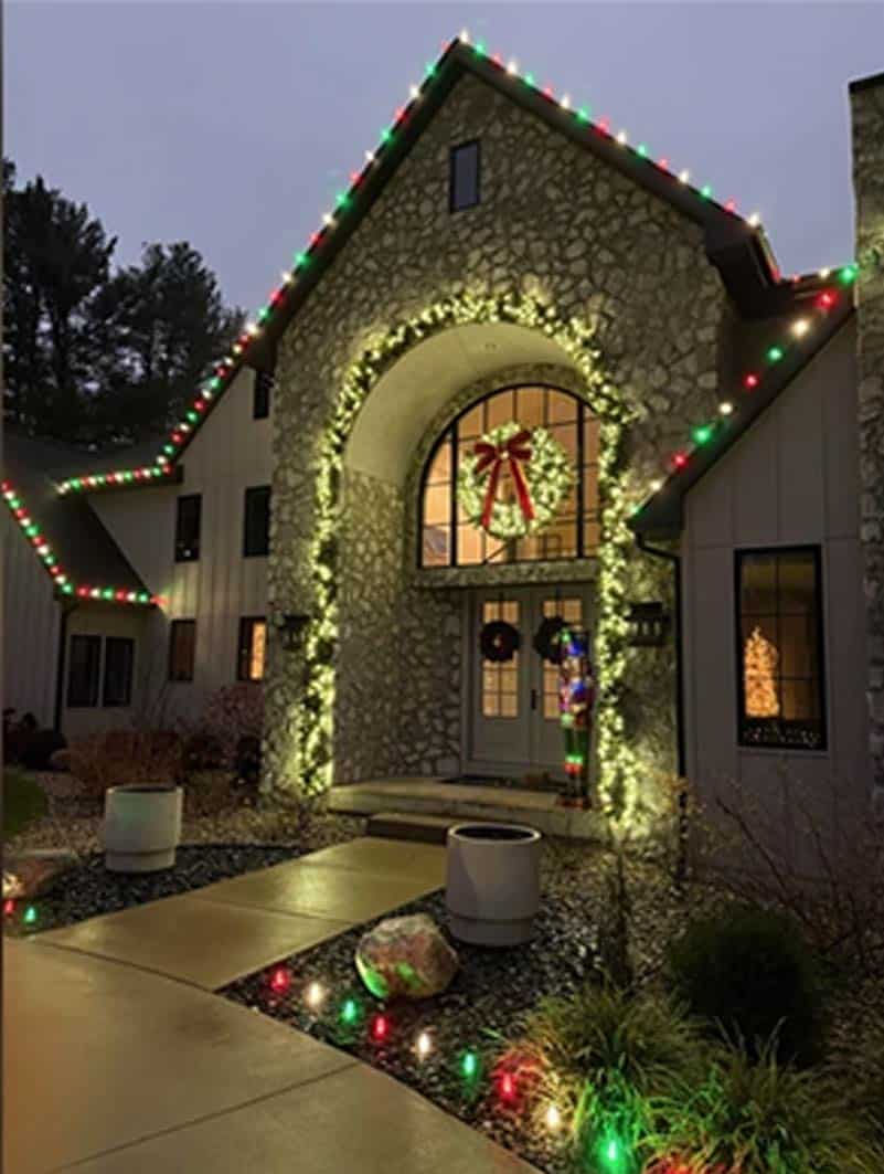 lights on brick home